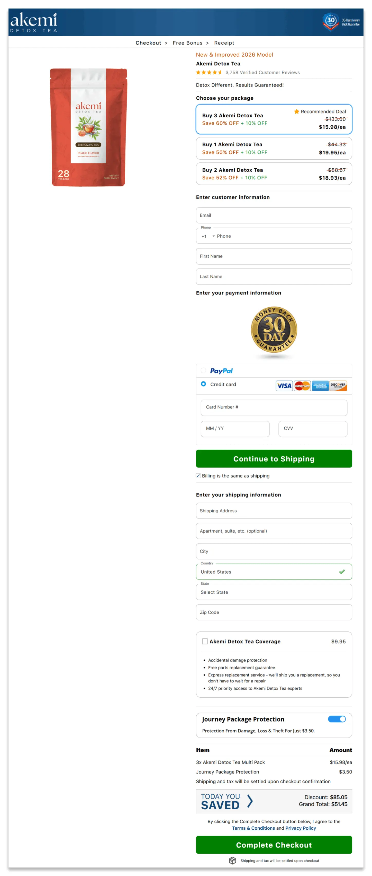 Akemi Detox Tea Secure Checkout Page